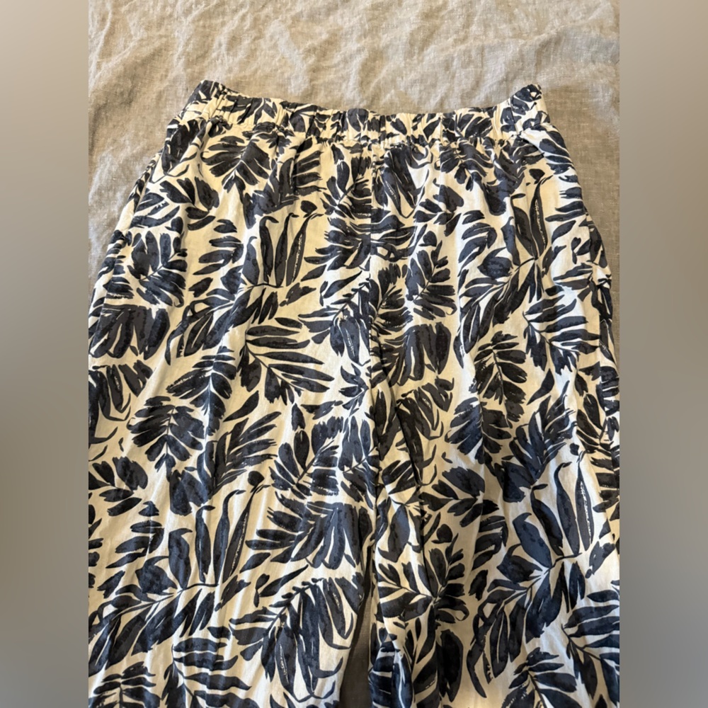 Mango Pleated Linen Wide Leg Pants, Leaf Pattern - Picture 5 of 6